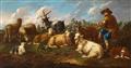 Philipp Peter Roos, called Rosa Da Tivoli - White deer hunt
Dogs hunting a bull
Shepherd with herd, a lamb and a horse
Herds with a resting shepherd
Herden mit einem ruhenden Schäfer - image-4