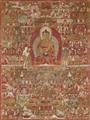 Thangka des Amitabha in seinem Westlichen Paradies Sukhavati. Tibet 15. Jh. oder später - image-2