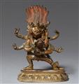 A Tibetochinese bronze figure of Mahakala in yab-yum. 17th/18th century - image-1