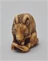 An ivory netsuke of a long-haired goat, by Okakoto. Early 19th century - image-4