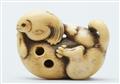 An ivory netsuke of a dog with a blow fish. Early 19th century - image-5