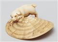 An ivory netsuke of a dog on a straw hat. Mid-19th century - image-2