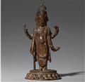 A Nepalese dark bronze figure of Vishnu. 18th century - image-1