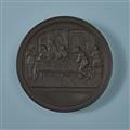 A large round cast iron box with the Supper at Emmaus - image-1