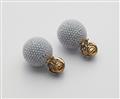 A pair of 18k gold aquamarine earrings - image-2