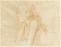 Theo Meier (Theomeier) . Around 1953 - Female half nude. Sanguine on paper. Papier. Signed Theomeier 1953. Framed and glazed. - image-1