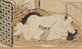 Isoda  Koryusai - Three ôban. Shunga. All unsigned. a) Series: Shikidô torikumi jûniban. Bath house scene. Circa 1775-1777. b) Two more from untitled series. (3)

Good impressions, colours fade... - image-1