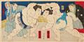 Utagawa Hiroshige
Utagawa Kunisada - a) Two ôban triptychs. Theater scenes. Signed: Toyokuni ga. b) Ôban from Edo meisho. Kasumigaseki. Signed: Hiroshige ga. c) Ôban triptych. The First Crossing of the Ryôgoku Brid... - image-6