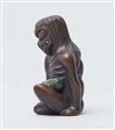 A wood and ivory netsuke of a kappa with a cucumber. 19th century - image-4