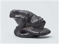 A kaki wood netsuke of a toad on a straw sandal. First half 19th century - image-2
