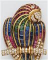 An 18k gold diamond and gemstone clip brooch "parrot" - image-2