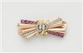 A 14k tri-colour gold ruby double clip brooch - image-1