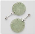 A pair of platinum jade and diamond earrings - image-2