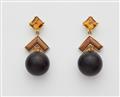 A pair of 14k gold Madeira citrine pendant earrings - image-1