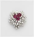 A platinum and diamond clip brooch with three natural Burmese rubies - image-1