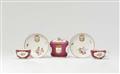 Five items of Meissen porcelain with purple ground and heraldic decor - image-1
