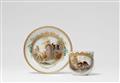 A Meissen porcelain cup and saucer with scenes from Aesop's fables - image-1