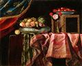 Antonio Gianlisi - Blumen und Früchte in Silberschalen auf drapierten Seidenstoffen
Musikinstrumente und Schriftstücke neben einem Stuhl - image-1