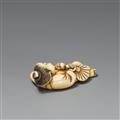 An ivory netsuke of a reclining Okame with a very young boy. Late 18th century - image-2
