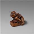 A boxwood netsuke of a luckless rat catcher. 19th century - image-1