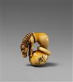 A partly stained ivory netsuke of Chokaro's horse. Late 18th century - image-1