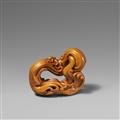 A boxwood netsuke entitled "Oceanlines", by Leigh Sloggett. Before 1999 - image-1