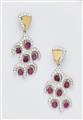 A pair of Austrian 18k gold diamond and pink ruby pendant earrings. - image-1