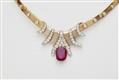 An Austrian 18k bicolour gold diamond necklace with an important natural Burmese ruby c. 6.5 ct. - image-2