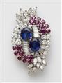 A German 18k white gold diamond ruby brooch with fine sapphires. - image-2