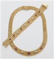 A German 18k gold ruby diamond necklace and bracelet. - image-1