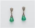 Parts of Italian antique silver 14k gold, emerald and diamond jewellery set comprising a multi-part pendant and a pair of earrings. - image-3