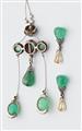 Parts of Italian antique silver 14k gold, emerald and diamond jewellery set comprising a multi-part pendant and a pair of earrings. - image-4