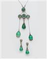 Parts of Italian antique silver 14k gold, emerald and diamond jewellery set comprising a multi-part pendant and a pair of earrings. - image-1