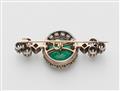 A late 19th century 14k gold and diamond pin brooch with a detachable fine emerald. - image-2