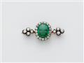 A late 19th century 14k gold and diamond pin brooch with a detachable fine emerald. - image-1
