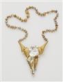 A German 18k gold Biwa pearl necklace with a large freshwater pearl and diamond pendant. - image-1
