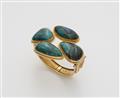 A German hand-forged 18k gold filigree work and malachite azurite bangle and ring. - image-2