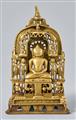 Jain-Altar. Gelbguss mit Einlagen aus Silber und Kupfer. Indien, Gujarat/Rajasthan. Inschriftlich datiert 1466 - image-1