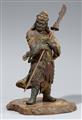 A polychrome and carved wood figure of a guardian. Edo period(?) - image-1