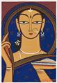 Jamini Roy (1887-1972) o.T. (Frau in Blau). Tempera auf Karton. Ca. 1940. - image-1