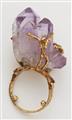 A sculptured French 18k gold and raw amethyst druzy ring. - image-2