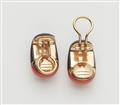 A pair of German 18k gold coral and wood clip earrings. - image-2