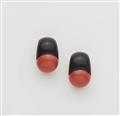 A pair of German 18k gold coral and wood clip earrings. - image-1