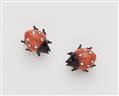 A pair of French Art Déco 18k gold coral enamel and diamond ladybird clip earrings. - image-1