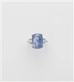 A platinum diamond and natural Ceylon sapphire ring. - image-1