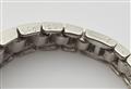 A French Art Deco platinum diamond chain ring with a rare colour change Ceylon sapphire. - image-6