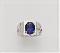 A French Art Deco platinum diamond chain ring with a rare colour change Ceylon sapphire. - image-1