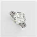 An 18k gold 6.54 ct transition-cut diamond solitaire ring. - image-2