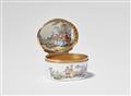 An oval porcelain snuff box with Watteau style scenes - image-3
