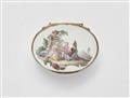 An oval porcelain snuff box with Watteau style scenes - image-1